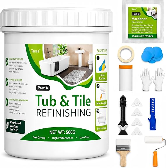 17 oz White Tub and Tile Paint, Semi-Gloss Refinishing Kit