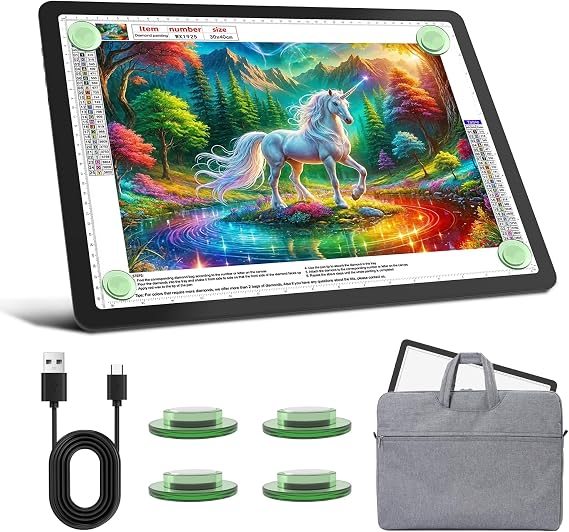 Rechargeable A3 Diamond Art Light Board with Carry Bag, 5600 Lux Tracing Light Box with Side Physical Buttons, 3 Colors & 6 Levels of Brightness, LED Light Pad for Diamond Painting, Weeding Vinyl