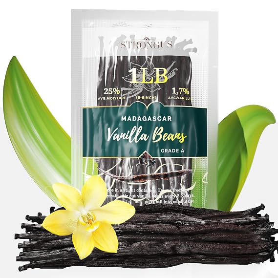 Madagascar Vanilla Beans - Vacuum Sealed Grade A Vanilla Pods - Rich, Creamy Flavor & Aroma -Great for for Baking, Homemade Extract, Paste, Brewing, Coffee, Cooking (1 LB)