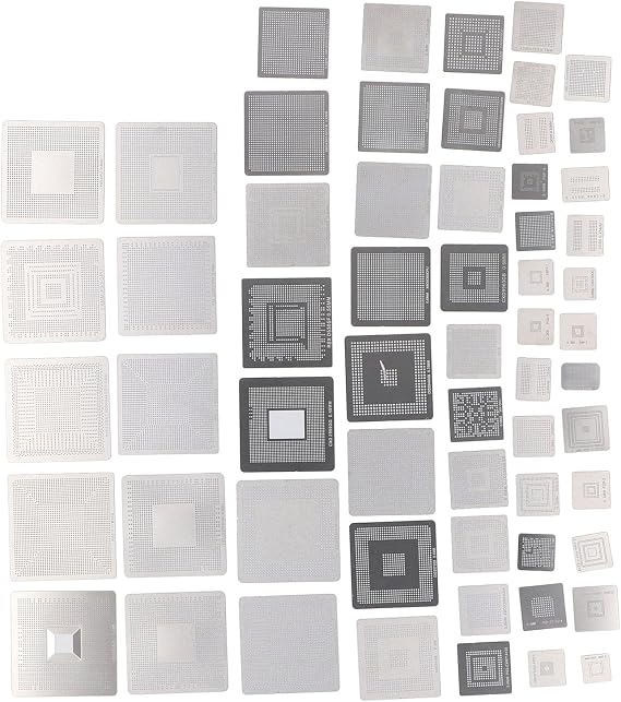 60 Pcs BGA Reballing Stencils Kit Stainless Steel Universal Rework Net Template for Computer Chip Repair SMD PCB Accessories Compatible with Various Devices Fine Pitch Alignment