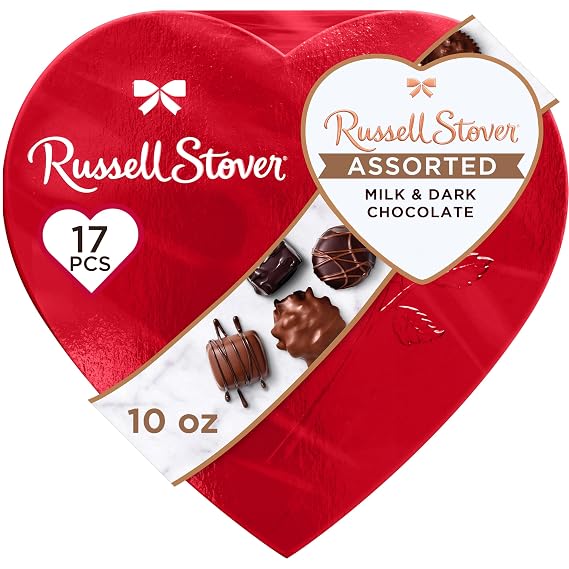 Russell Stover, Red Foil Heart, 10 Ounce - Chocolate Gift Box for Valentine's Day, Mother's Day, Anniversary and Birthdays | Chocolate Gift Box for Valentine's Day, Mother's Day, Anniversary and Birthdays