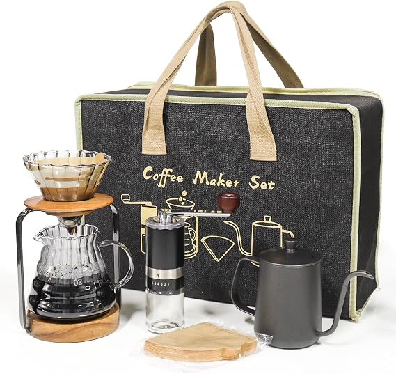 SOTECH Pour Over Coffee Maker Set with Dripper Stand Coffee Filters Paper Coffee Grinder Gift for Coffee Lovers