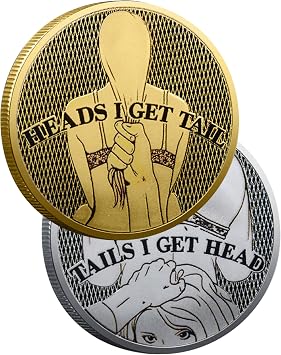 2PCS Double Side Heads and Tails Coin Lucky Token Double Side Challenge Coin Funny Prank Gifts for Valentines Gold+Silvery