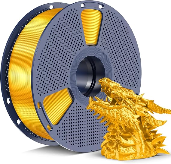 SUNLU Silk PLA+ Filament 1.75 mm, Chrome Like Gloss Finish, Smooth Silk Texture, Upgraded Formula for Stable Printing, 1 kg (2.2 lbs) PLA Plus 3D Printer Filament, Gold