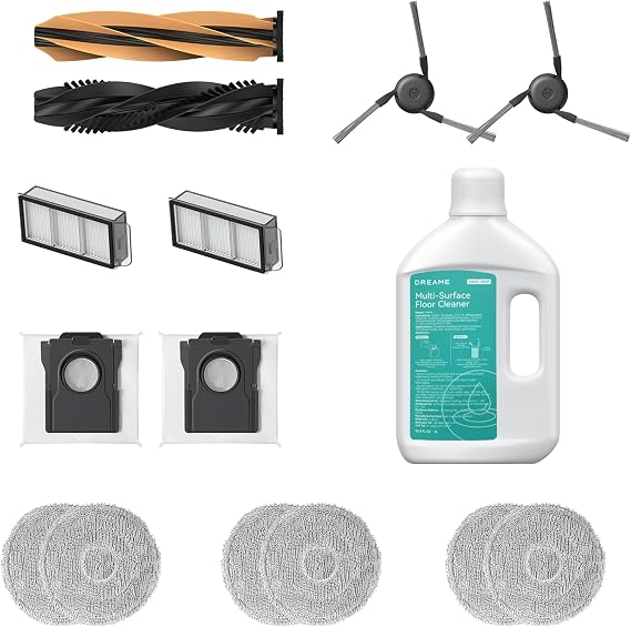 dreame Robot Vacuum Accessories Kit Compatible with X50 Ultra / L50 Ultra/L40s Ultra (Detangling DuoBrush*1, Side Brush*2, Dust Box Filter*2, Dust Collection Bag*2, Cleaning Solution*1, Mop Pad*6)