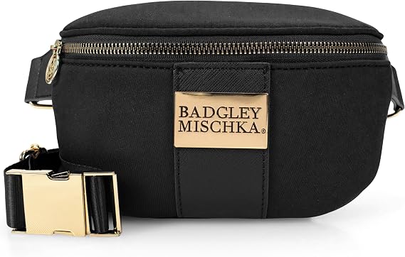BADGLEY MISCHKA Sage Scuba and Vegan Leather Belt Bag | Fanny Pack | Sling (Black)