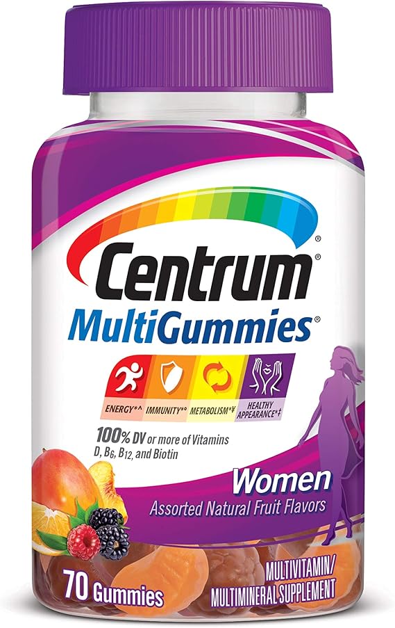 Centrum MultiGummies Gummy Multivitamin for Women, Multivitamin/Multimineral Supplement with Vitamin D3, B Vitamins and Antioxidants, Assorted Fruit, Flavor - Orange, 70 Count (Pack of 1)