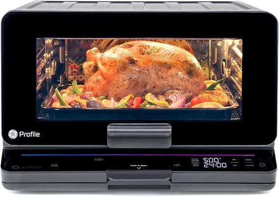 GE Profile Smart Oven with No Preheat, 11-in-1 Countertop Oven including Air Fry, Warm, Toast, Broil, Roast, Pastry, Reheat, and more, WiFi and Smart Connected, Black