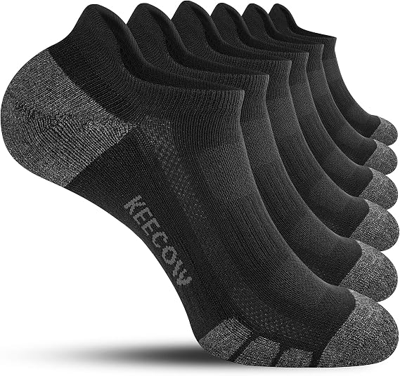 KEECOW Ankle Socks Men & Women 6 Pairs Cushioned Low Cut Running Cotton | Athletic sports socks, 6-9, 9-12, 12-15, with a breathable performance knit, ribbed arch support band and heel tab