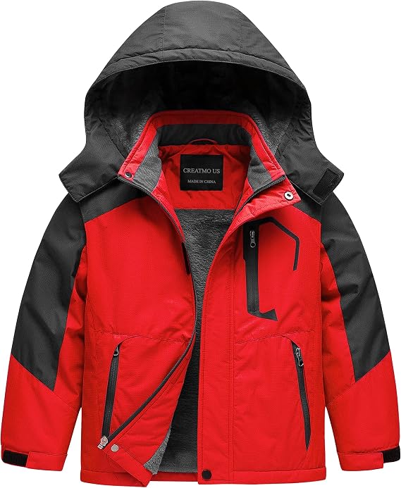 CREATMO US Boy's Waterproof Ski Jacket Warm Winter Snow Coat Windproof Snowboarding Rain Jacket