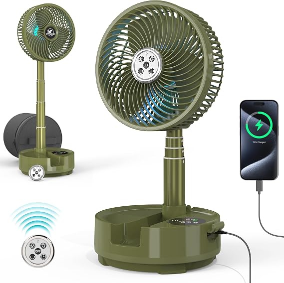 Portable Travel Fan, Foldable Standing Fan for Bedroom, 112H Run & 9 Speeds, Rechargeable Fan With Timer & Remote, Collapsible Oscillating Fan for Travel Cruise Essential Home RV Outdoor Power Outage