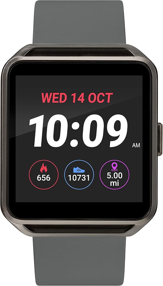 iConnect by Timex TW5M31300 Classic Square Gunmetal Smartwatch, Gray Silicone Strap