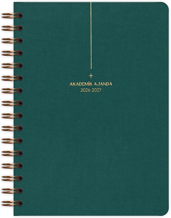 Matt Notebook 2026-2027 A5 Keten Akademik Ajanda Spiralli 15x21 cm - 17 Aylık Koyu Yeşil