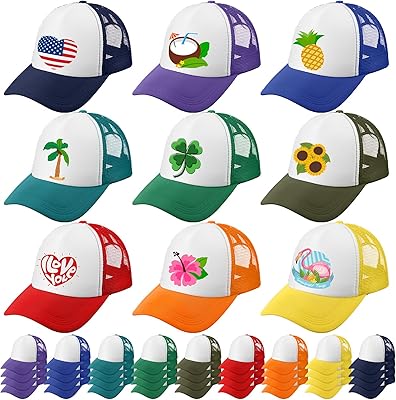 Xtinmee 36 Pcs Sublimation Trucker Hat Blank Mesh Baseball Cap DIY Adjustable Mesh Polyester Hat Bulk Wholesale for Men Women