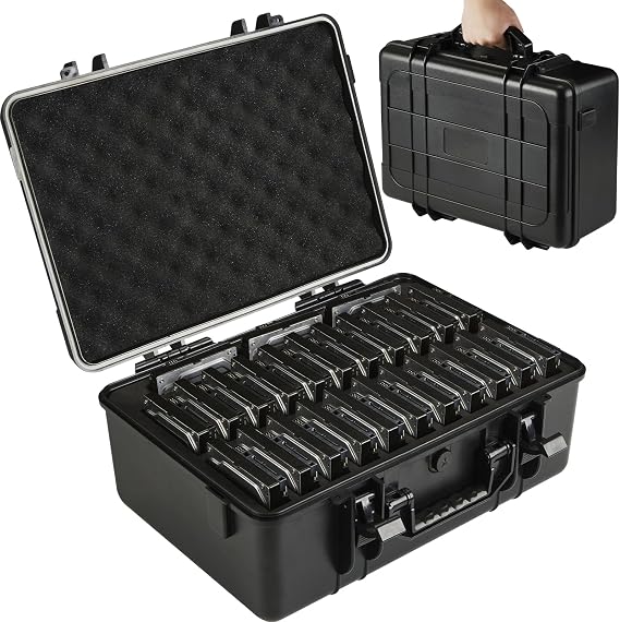Hard Drive Case Fits 25-Bay Protection 3.5" HDD | High-Density Protective Foam | External Hard Drive Organizer Storage Box Travel Carrying Suitcase with Handle