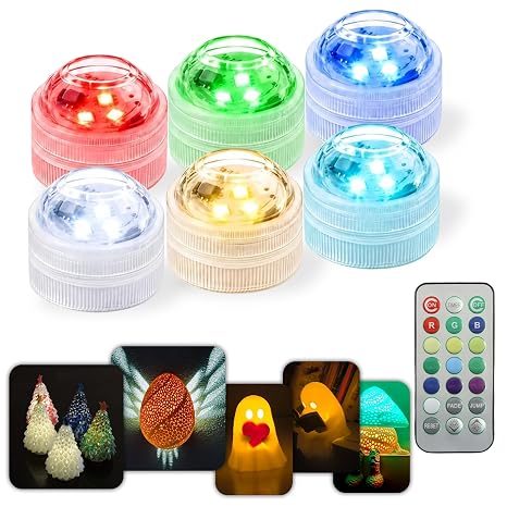 Mini Waterproof RGB LED Tea Lights with Remote Control for Bambu Lab KC020,3D Print Battery Powered LED Light Kit,Small Multicolor LED Flame Tea Light Candle Set for 3D Printing Projects(6 PCS)