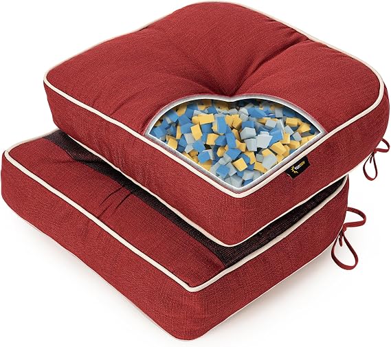 SUNROX LokGrip Non Slip Gel Memory Foam Chair Cushions for Dining Chairs Tailbone Pain Relief, Tufted Stain Resistant Thicken Durable Chair Pad for Dining Kitchen Office 17"x16" Set of 2, Burgundy