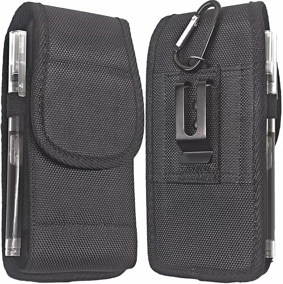 DpS Cell Phone Holster for iPhone SE 2020/2022, iPhone 8,7,6s,6,13 Mini/12 Mini- Phone Belt Holder Case with Clip, Heavy Duty Nylon Carrying Pouch w Card Holder (Fits Otterbox Cover on),Black (Small)