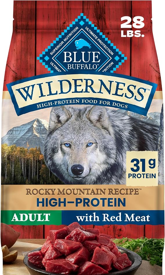 Blue Buffalo Wilderness Rocky Mountain Recipe Adult Dry Dog Food, 28 lb | 31g Protein, Real Beef #1 Ingredient, High Protein Red Meat with Wholesome Grains, Antioxidant-Rich Fruits & Veggies