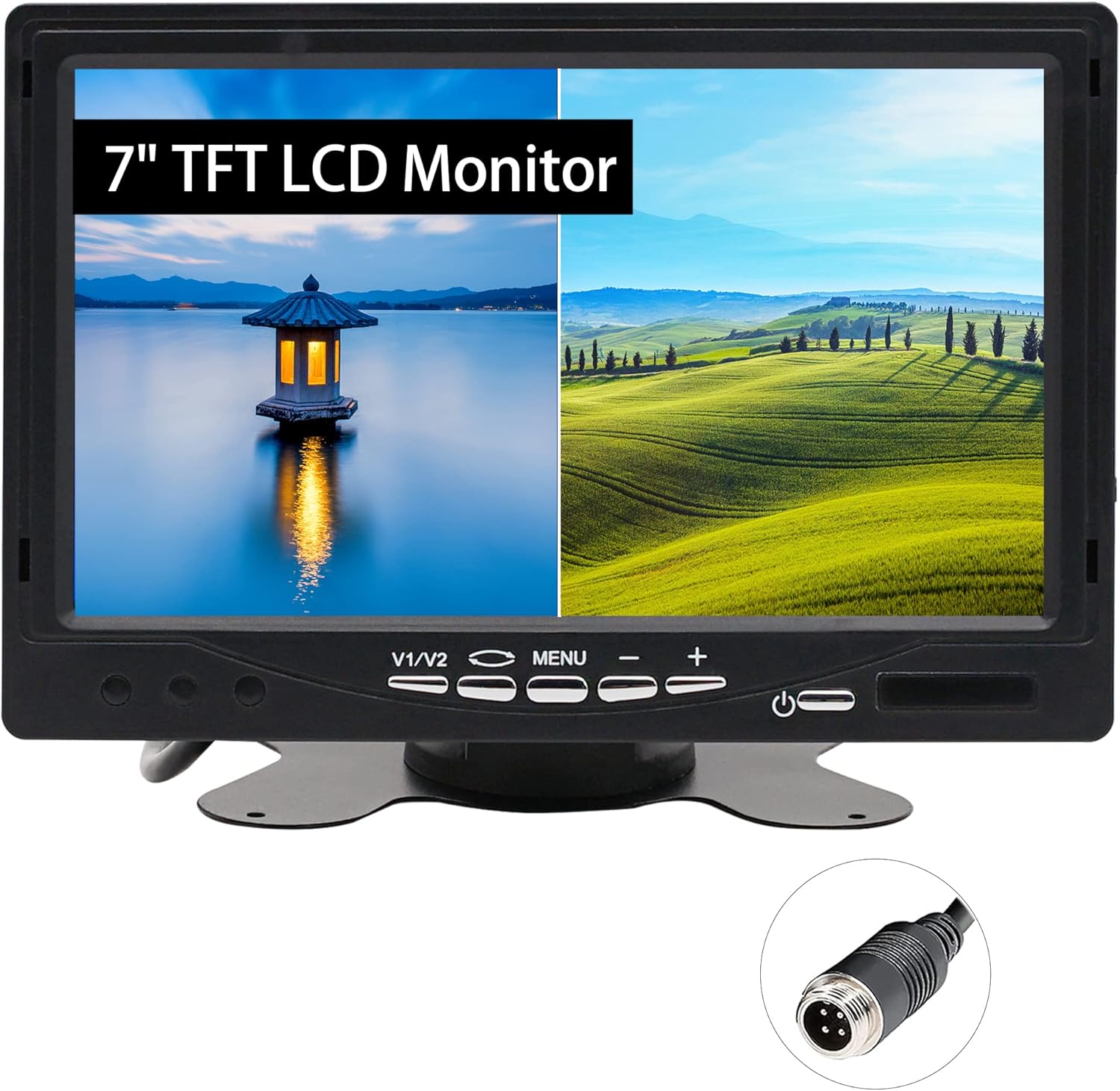 Anina 7 TFT LCD Car Monitor 2 Split Screen 4-PIN Connector Video Inputs Color Display Screen Sunshade Anti-Glare Remote Control for CarPickupTruckSUV Rear Side Front View Backup Camera Monitor