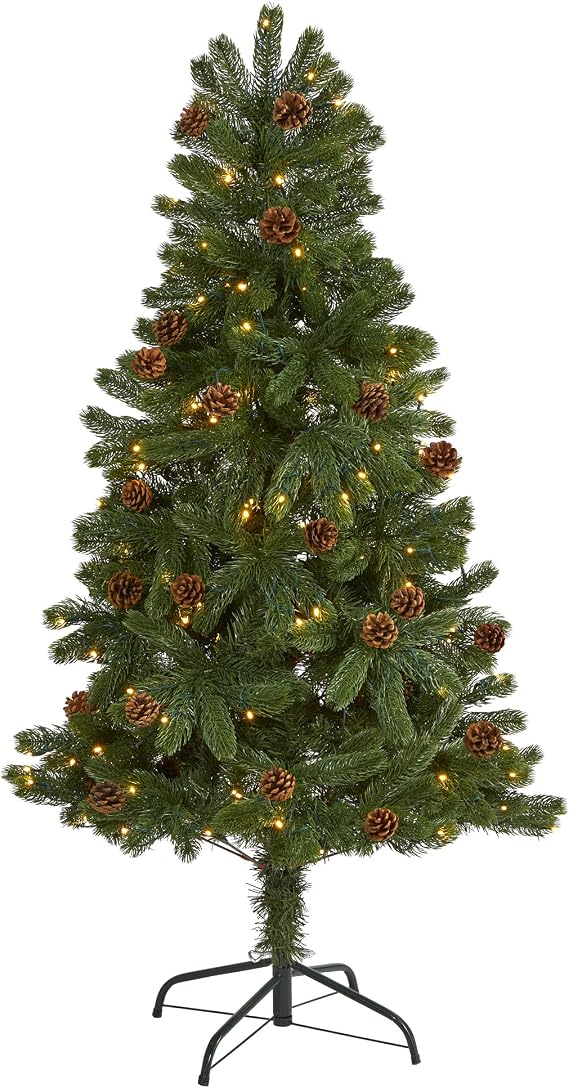 Nearly Natural 5ft. Rocky Mountain Spruce Artificial Christmas Tree with Pinecones and 100 Clear LED Lights