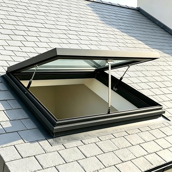 Smart Electric Skylight Windows for House Roof with Remote Control, Skylights & Roof Windows, Underground Lighting Well Window WithRain Sensor for Attic/Sun Room(LxW 85x50cm/33.5x19.7in)
