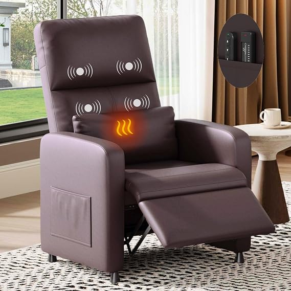 Power Recliner Chair for Adults Ergonomic PU Leather Electric Recliner with Adjustable Backrest, Tall Back, Wide Arms, Padded Seat & Side Pockets, Home Theater Seating for Living Room