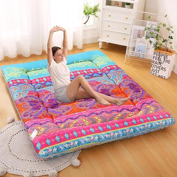 DELADOLA Japanese Floor Mattress,Thicken Japanese Floor Sleeping Pad Foldable,Roll Up Tatami Mat Easy to Store and Portable,Futon Mattress Suitable for Camping and Guest Room (B, Twin (80" x 36"))