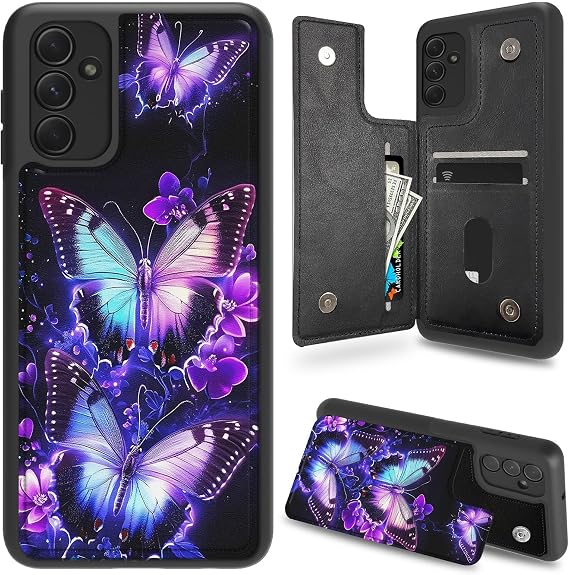 for Samsung Galaxy S24 Case Wallet Case with Card Holder,PU Leather Kickstand Double Magnetic Clasp Shockproof Cover for Galaxy S24,Purple Butterfly