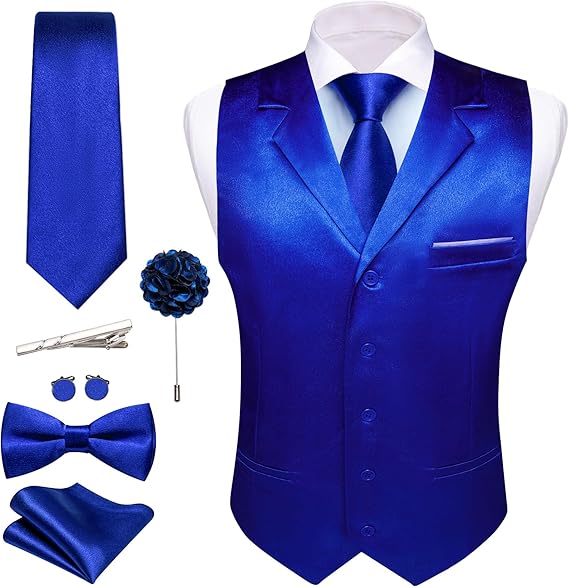 Barry.Wang Mens Formal Vest Tie Bowtie Set Business Suit Waistcoat 7PC