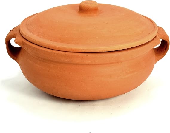 Ancient Cookware, Indian Clay Curry Pot, Medium, 8 Inch, 1.5 Quarts Terracotta