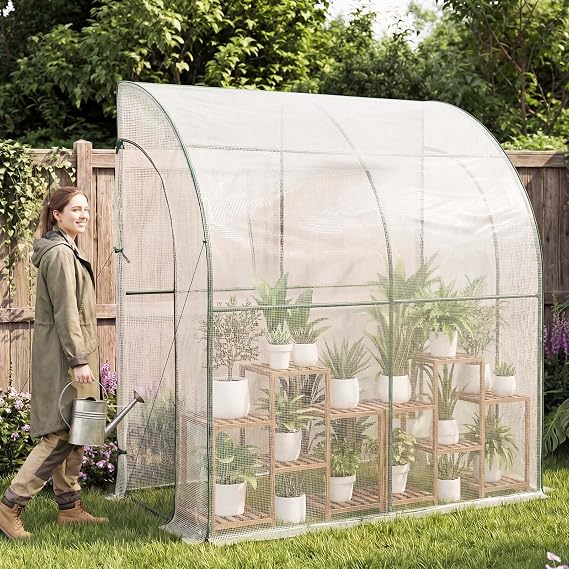 Gentingbro Lean-to Greenhouse Outdoor Walk in Garden Green House Winter Plant Protection Frame with PE Cover Anchor and Ropes Off-Season Discount
