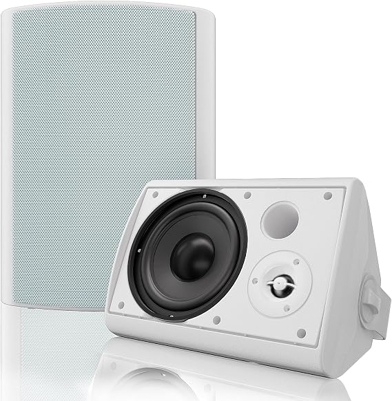 Herdio 6.5 Inches Outdoor Bluetooth Speakers Waterproof with Powerful Bass,Wall Mount Speakers Wired Weather Resistant for Patio Home Deck Porch Backyard 400 Watts(White)
