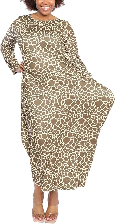 KARACHIC BY NF Women's Oversized Baggy Plus Size T-Shirt Dress with Pockets and Long Sleeves - One Size Fits Most