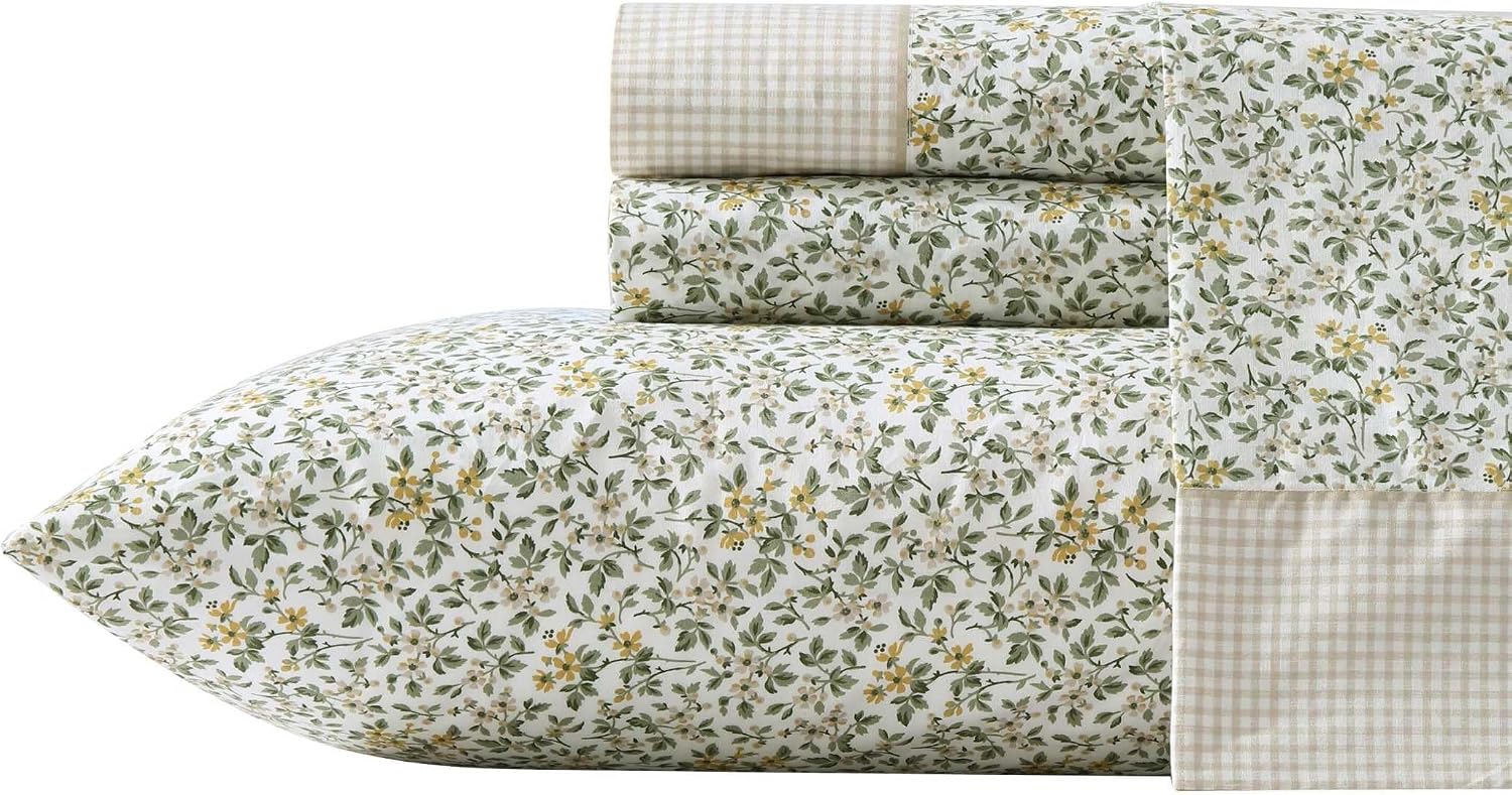 Laura Ashley - Twin Sheet Set, Breathable Percale Cotton Bedding with Deep Pockets, Chic Home Decor, Oeko-Tex Certified Tierney Green, Twin