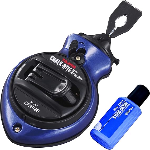 TAJIMA Chalk Line - Chalk-Rite II Chalk Box with Ultra Thin 0.5mm Snap Line & Five Gear Quick Retrieval - CR202B-P