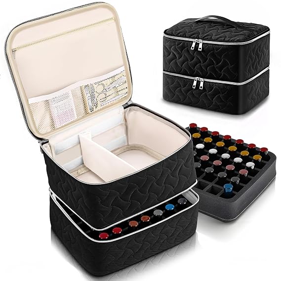 DreamGenius Nail Polish Organizer Bag Holds 42 Bottles, Black