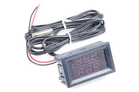 2CH NTC Waterproof Probes -58F to 257F LED Digital high Temperature Precision Thermometer Industrial Thermometer Fahrenheit Dual Display DC 4V-28V 6V 12V 24V CAR (Red+Red)