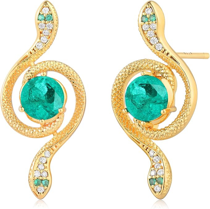 VACRONA Simulated Emerald Earrings for Women 14K Gold Plated Sterling Silver Post Stud Earring Cubic Zirconia Trendy Hypoallergenic Jewelry