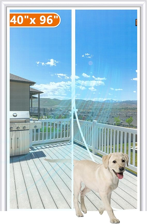 MAGZO Magnetic Screen Door Fits Door Size 40"x 96", Hands-Free White