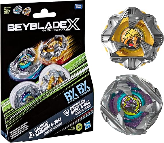 Beyblade X Calibur Samurai 6-70M BX & Obsidian Shell 3-85S BX Takara Tomy Dual Pack Set with 2 Right-Spinning Tops, Battling Tops Game Toys, Ages 8+