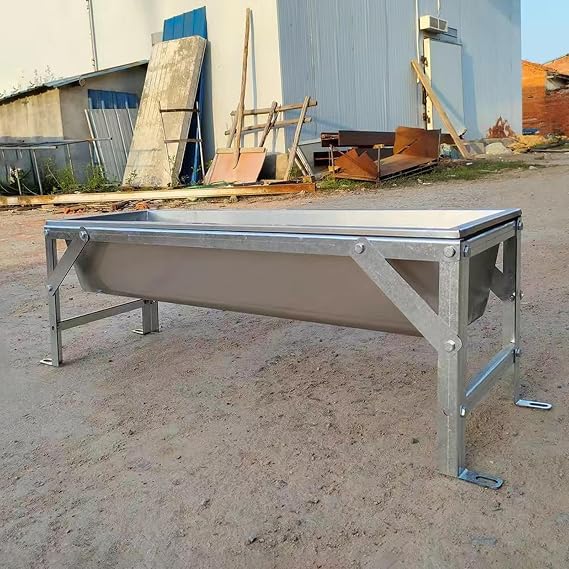 High Capacity Livestock Feeder Metal, Stainless Steel Calves Alpacas Sheep Goat Food Trough with Heightening Bracket, Heavy-Duty Feeding Trough for Animals/ Poultry - Up to 88gal(L 120cm(47 1/5") x 45