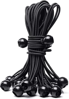 25Pack Length 8 Bungee Cord Ties, Ball Bungee Straps Tarp Tie-Down, Elastic Cord Shock Rope Outdoor Camping Tarp Clip Tent Canvas Tarpaulin Flag Pole