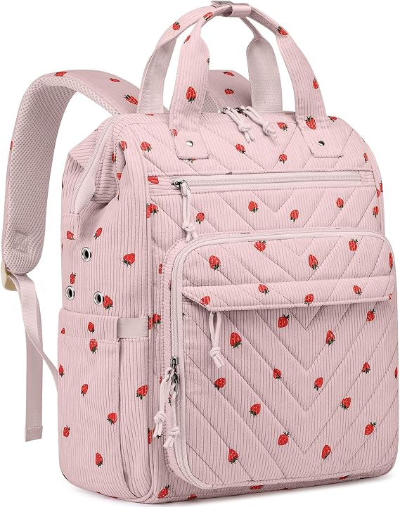 Crochet Bag Backpack, Yarn Storage, Large Crochet Storage Organizer for Knitting & Crochet Accessories, Kawaii Corduroy Crochet Supplies, Christmas Gifts for Women, Pink Strawberries