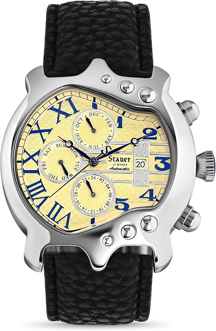 Stauer Guitar Automatic Timepiece for Men Unique Vintage Guitar-Shaped Design with Black Genuine Leather Band and Stainless Steel Case Elegant Gift for Him