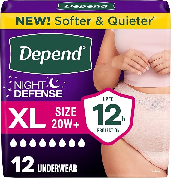 Depend Night Defense Adult Diapers for Women, XL, 12 Count