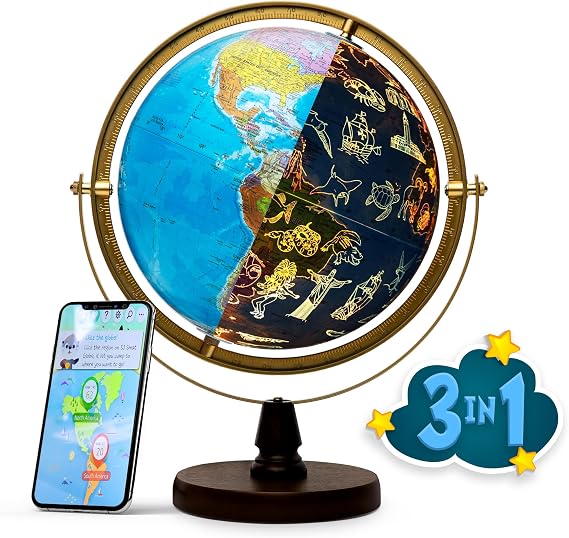 WORLD LANDMARK GLOBE - Interactive APP & LED Illuminated Landmarks at Night, US-Patented STEM education 10" World Globe with Detailed map
