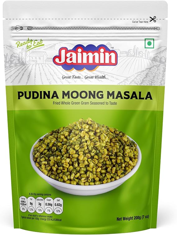 Lily's Present Jaimin Ratlami Sev, Khatta Mitha, Suko Lilo Chevdo, Pudina Moong Masala, Jeera Puri, Chana Dal Snacks For Evening Snacks (1, Pudina Moong Masala)
