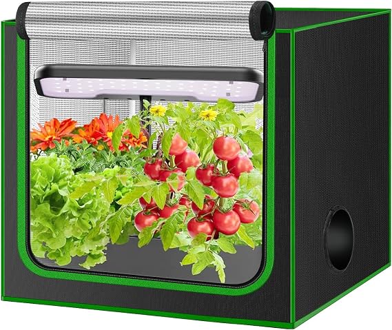 Small Grow Tent for Aerogarden，24”x18”x28” ，Hydroponics Growing System ，Highly Reflective 600D Diamond Mylar Canvas with Ventilation window and Floor Tray for Hydroponic Indoor Plant Growing