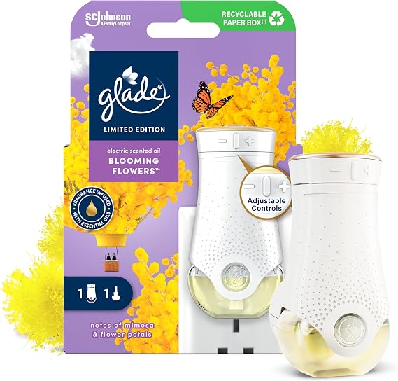 Glade Plug in Air Freshener Holder and Refill, Electric Scented Oil Room Air Freshener, Blooming Flowers, 20ml